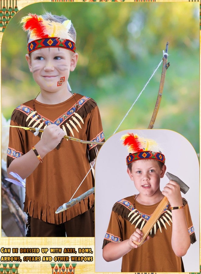 Liitrsh 6 Pcs Halloween Boys Native American Costume Sets Kids Indian Dress Up Costume Outfits Fancy Party Cosplay(Medium) - Image 5
